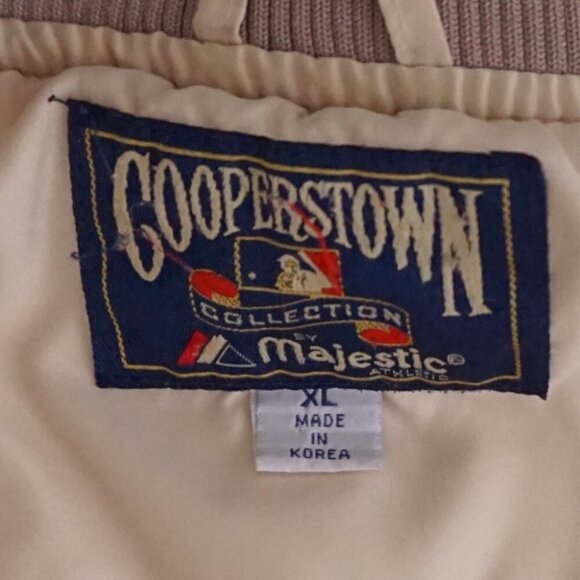 80s Cooperstown Atlanta Braves Cream Quilted Button Up Varsity Bomber Jacket XL - Picture 5 of 16